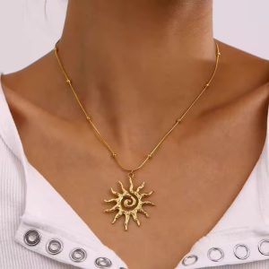 Golden Spiral Sun Pendant Necklace