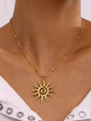 Golden Spiral Sun Pendant Necklace
