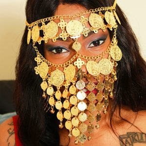 Africana Gold Coin Face Veil – Tribal Queen Facial Jewelry, Limited Edition Piece