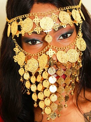 Africana Gold Coin Face Veil – Tribal Queen Facial Jewelry, Limited Edition Piece