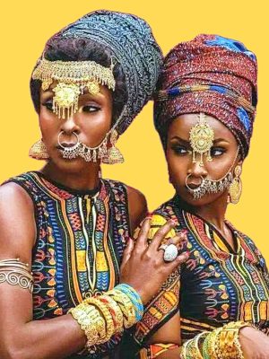 Afrocentric Gold Nose Ring to Ear Chain, Nubian Goddess Facial Jewelry