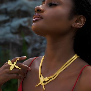 Golden Sword and Axe ring and pendant necklace set -Warrior Queen Ring + Pendant Necklace