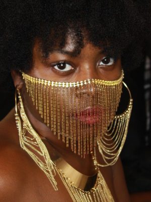 Gold Rhinestone Tasseled Veil – Exotic Crystal Face Veil Mask Exotic Jewelry