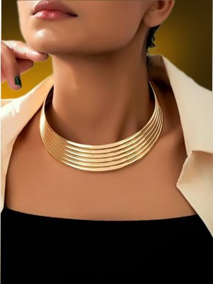 African Tribal Gold Choker Necklace:
